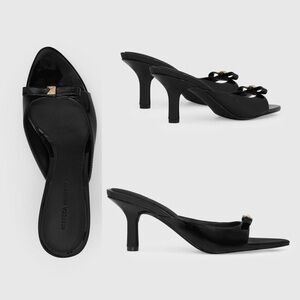 Rebecca Minkoff Black Patent Bow Pointed Toe Mule Heels Size 9 NEW